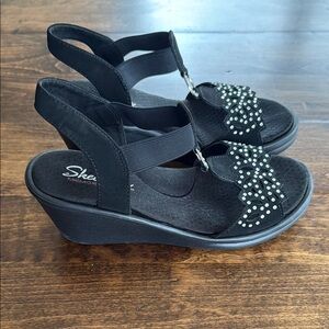 Skechers Women's Black Wedge Slingback Sandals Size 7